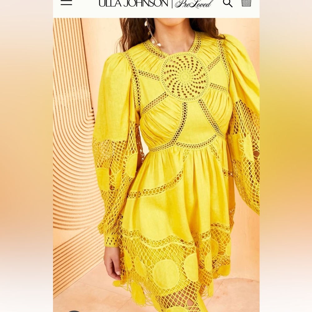 Ulla Johnson Titania Openwork Crochet Linen Mini Dress in Sunsprite 4